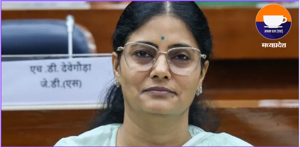 Honorable Anupriya Patel, Union Minister of State for Health and Family Welfare, announcing a significant initiative under Ayushman Bharat-PMJAY, allocating 7,704 crore rupees for maternal and child health, during a parliamentary session on July 22, 2025.